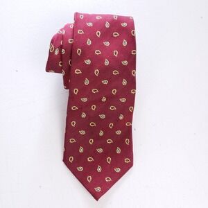 GS Silk Tie‎ Burgundy Yellow Blue Paisley Micro Pattern Stain Resistant Necktie